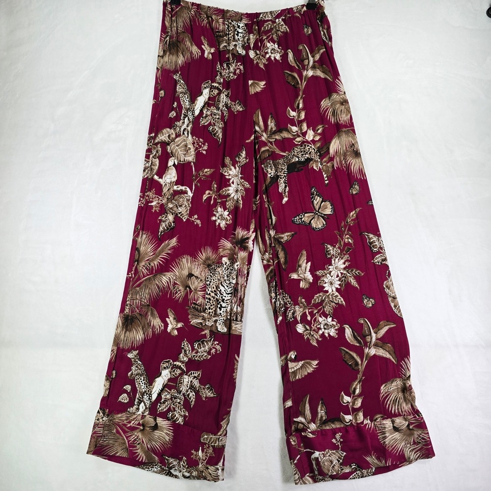 Banana Republic Women S Burgundy Safari Leopard Tropical Wide Leg Pants Wine